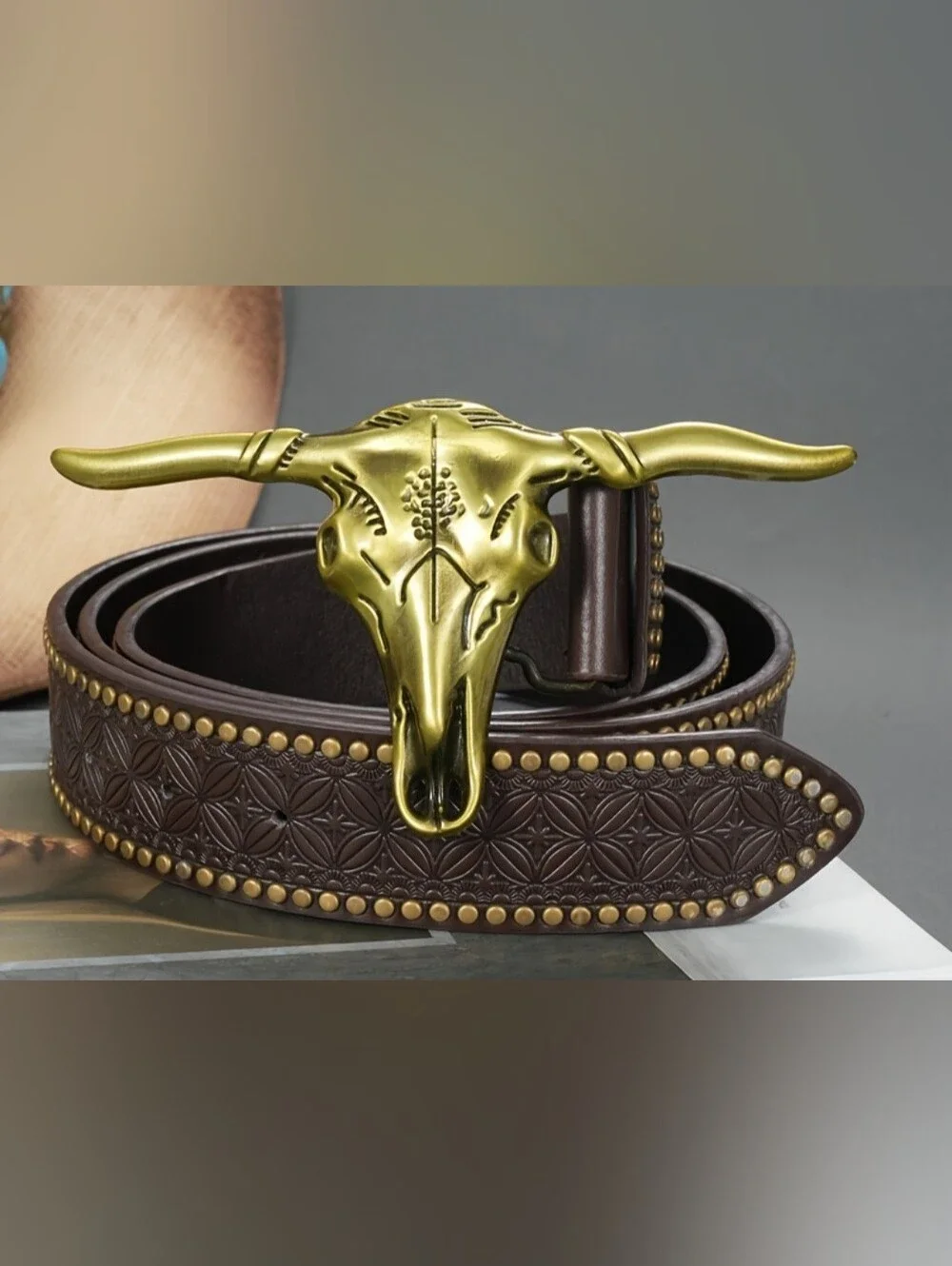Cowboy Texas Rodeo Gold or silver Texas longhorn steer belt buckle
